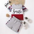 2pcs Baby Boy Letter Print Colorblock Camouflage Splice Short - sleeve Top and Shorts Set - MomYom PK