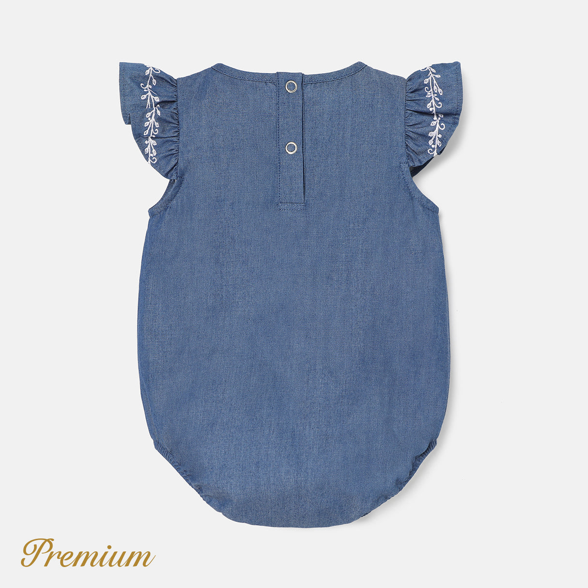 Baby Girl 100% Cotton Denim Flutter-sleeve Romper