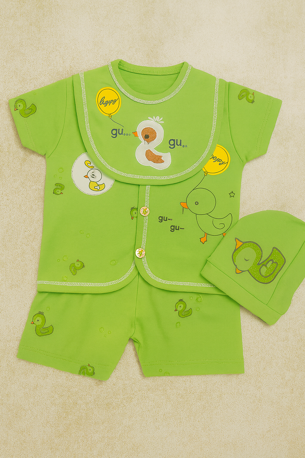 Baby Duck Print 3-Piece Outfit Set (Top, Shorts & Cap)