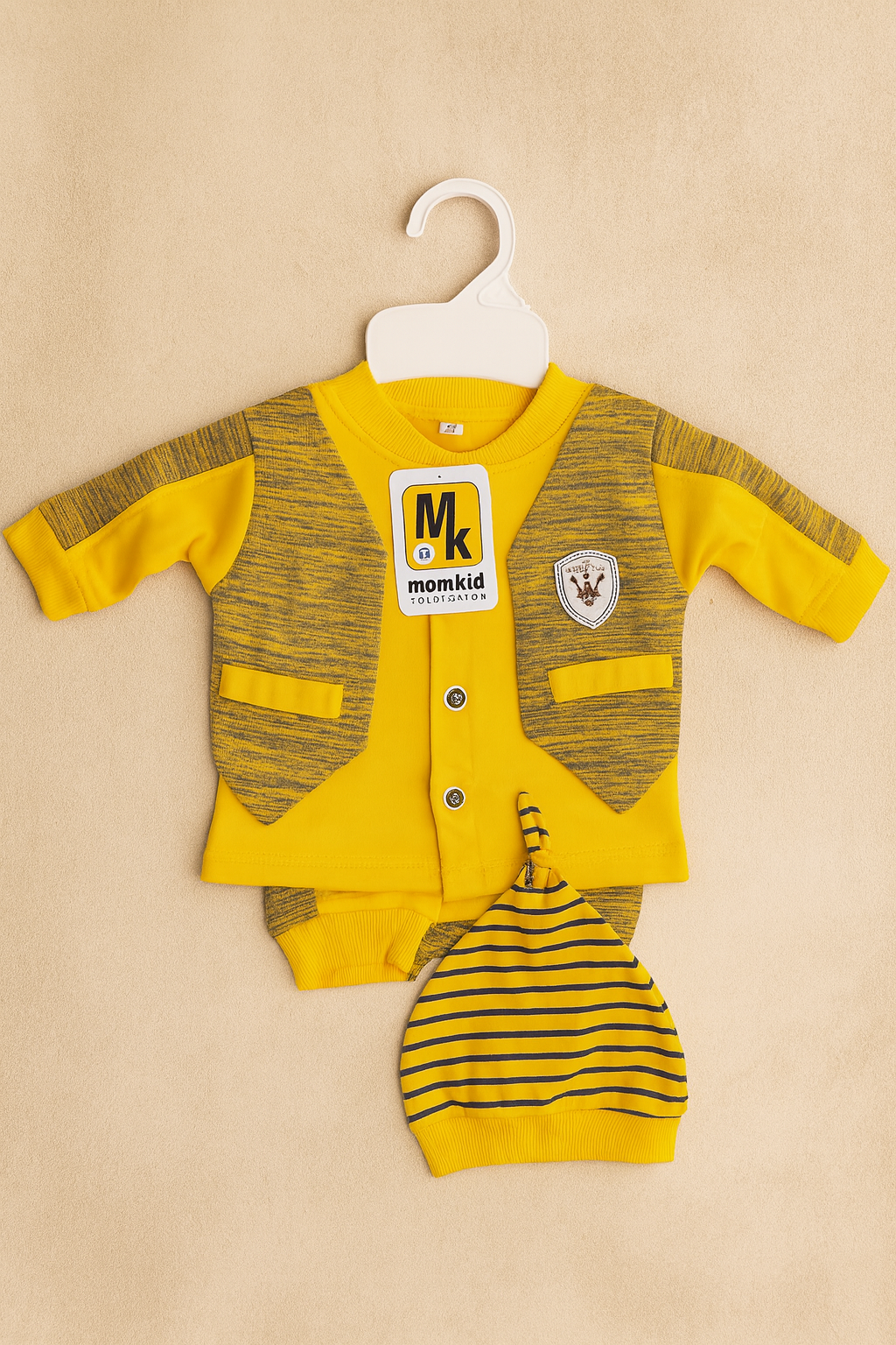 Baby Long Sleeve Vest Style Outfit with Hat