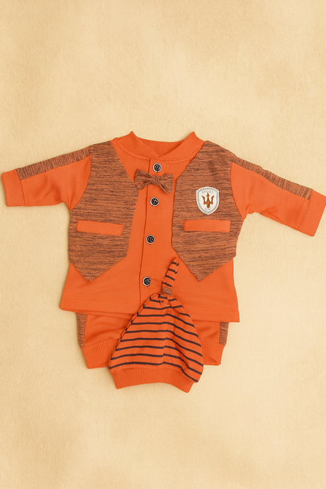 Baby Long Sleeve Vest Style Outfit with Hat