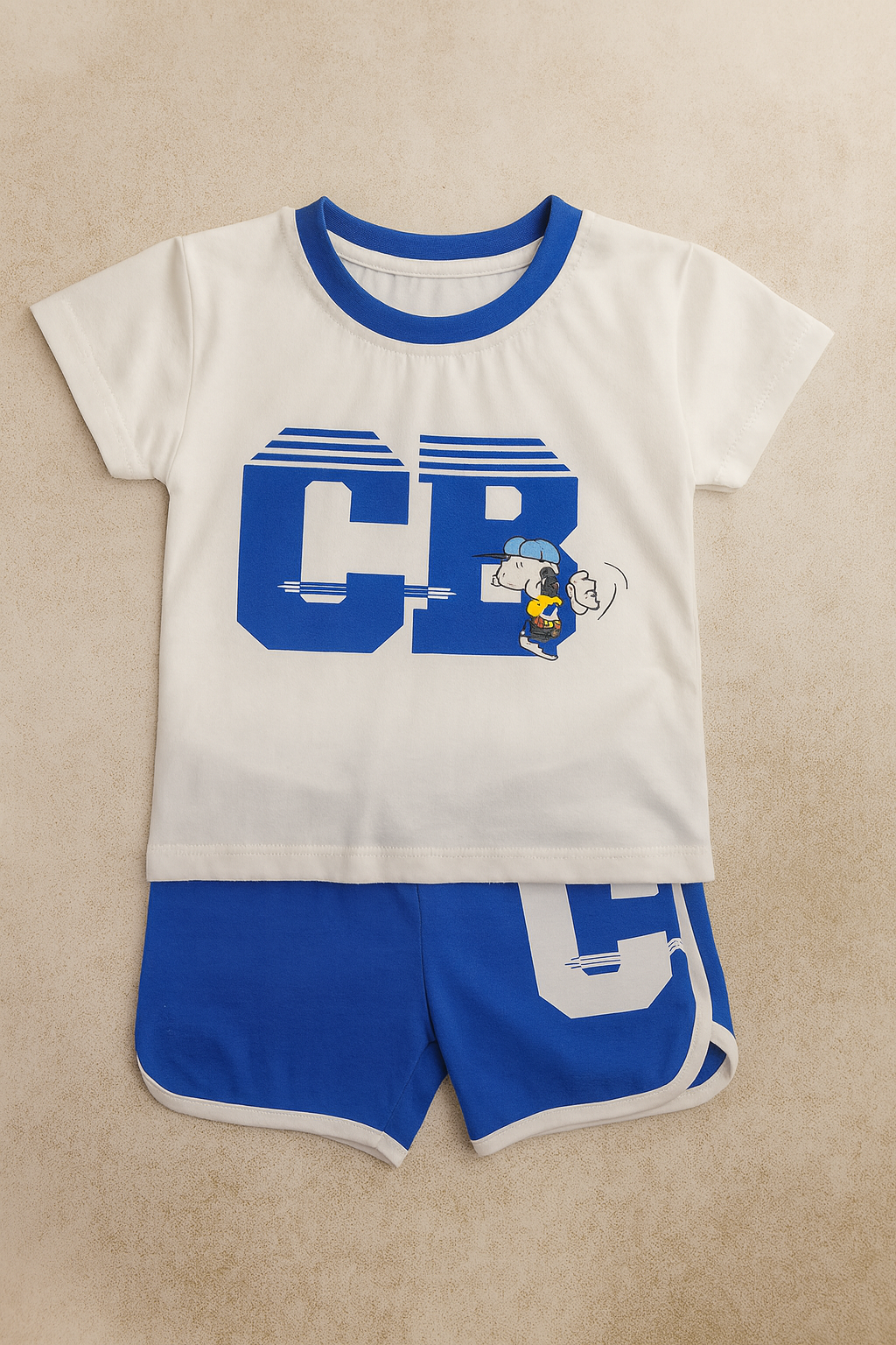 Boys CB Graphic White T-Shirt & Blue Shorts Set