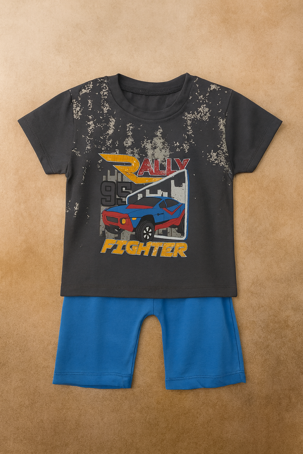 Boys Rally Fighter Graphic T-Shirt & Blue Shorts Set