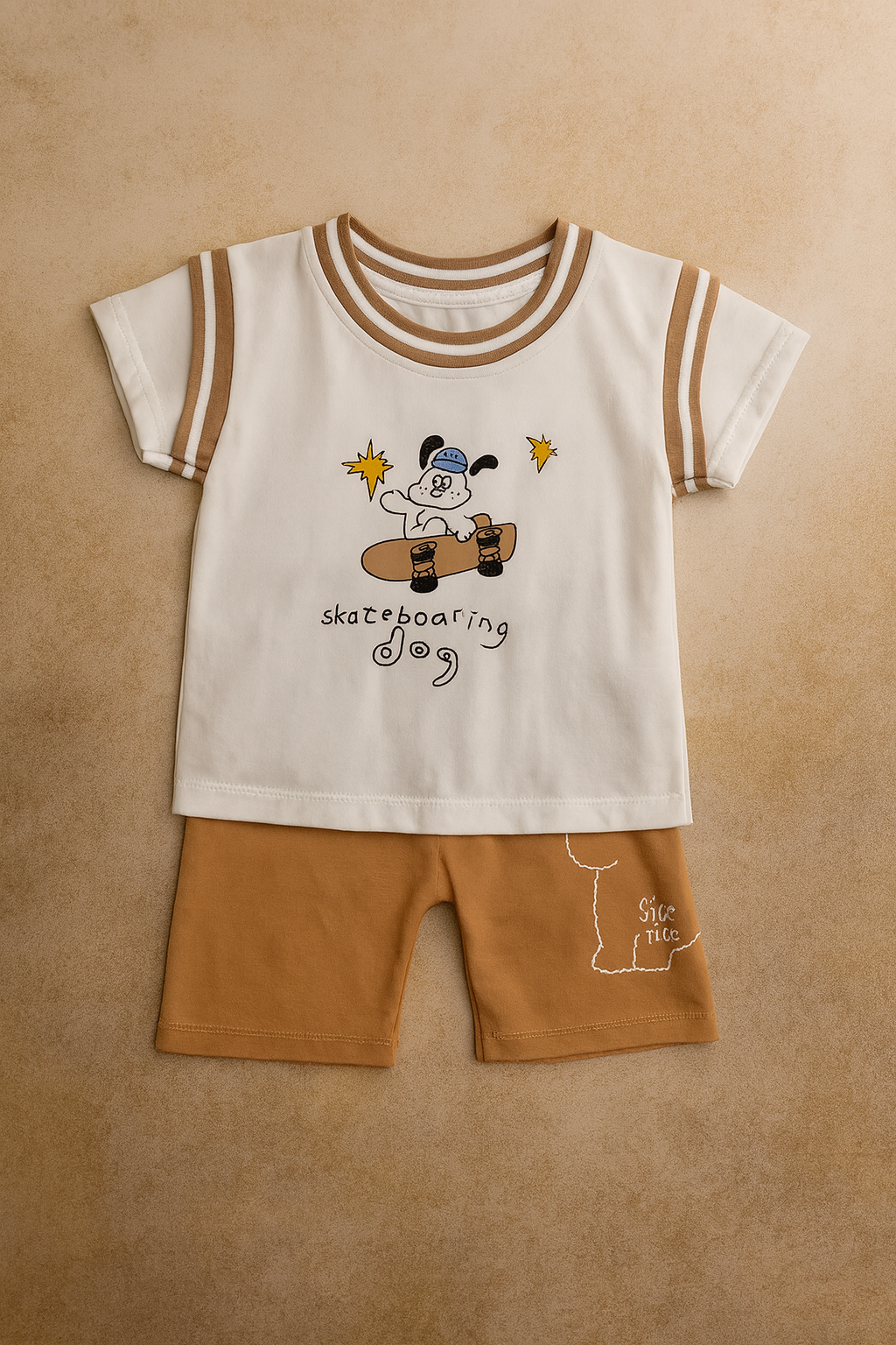 Boys Skateboarding Dog T-Shirt & Brown Shorts Set