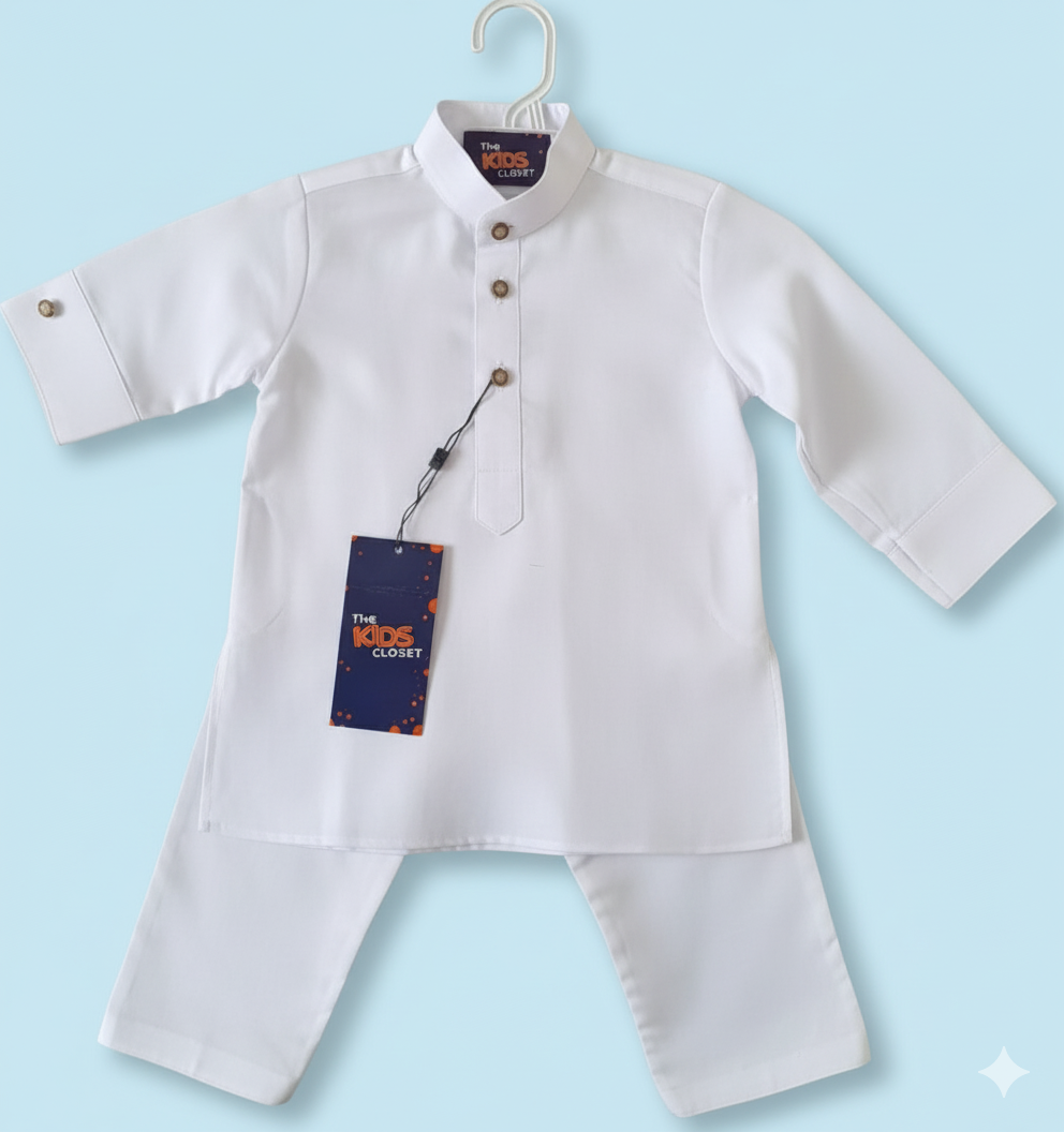 Boys White Kurta Pajama Set – Classic Kids Traditional Wear