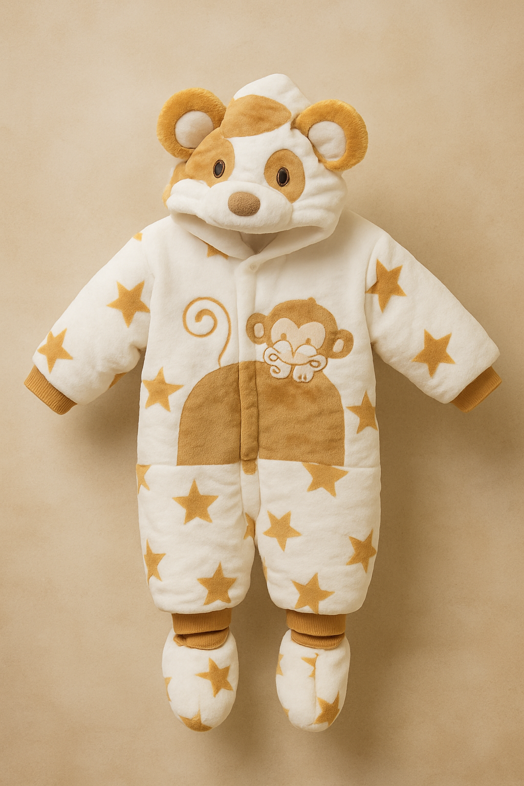 Cozy Monkey Animal Baby Winter Romper