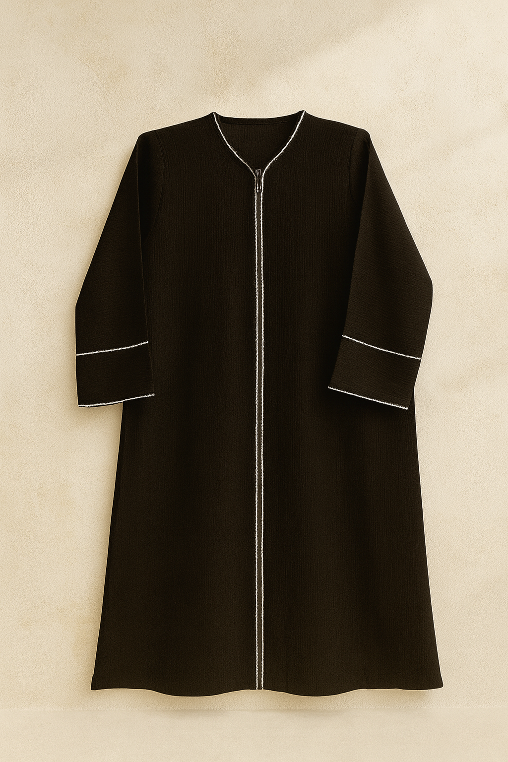 Front Zip Abaya with Contrast Stones Detailing