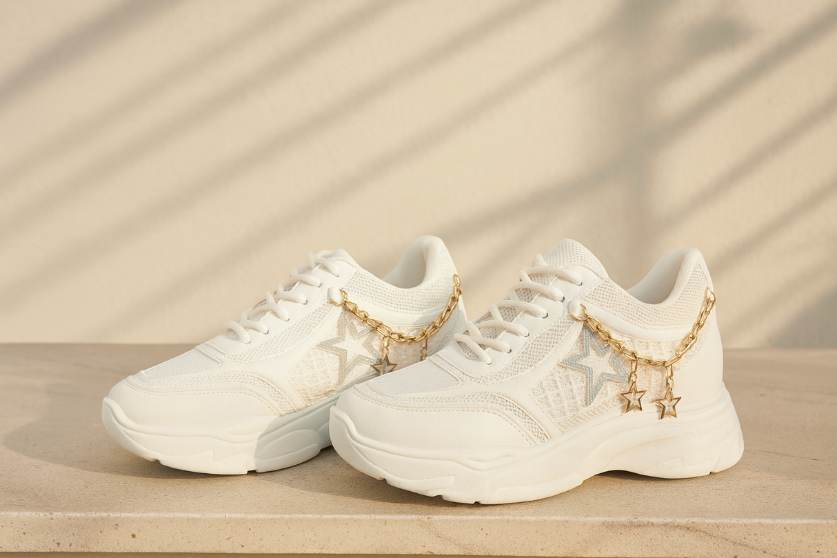 Kids Chunky Sole Sneakers with Star Chain Design Stylish Casual Shoes