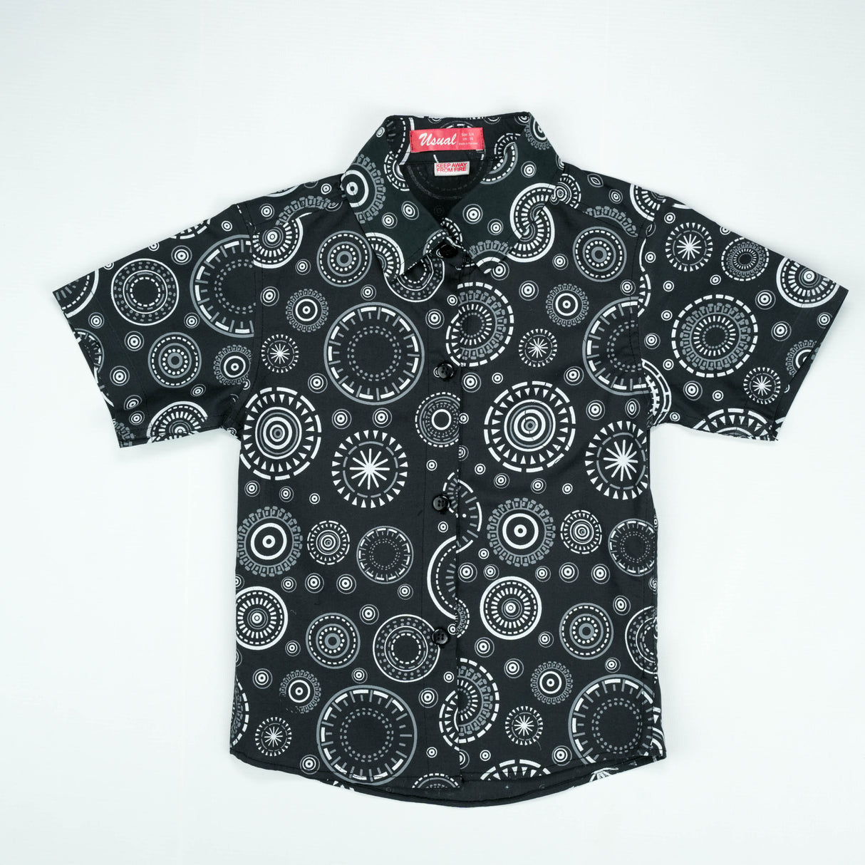 Black Geometric Circle Print Short-Sleeve Shirt