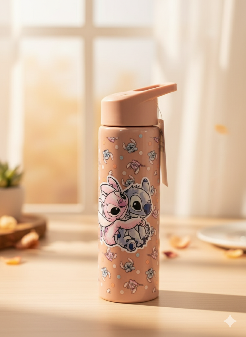 Disney Stitch & Angel Printed Water Bottle β Leakproof Straw Lid (600ml)