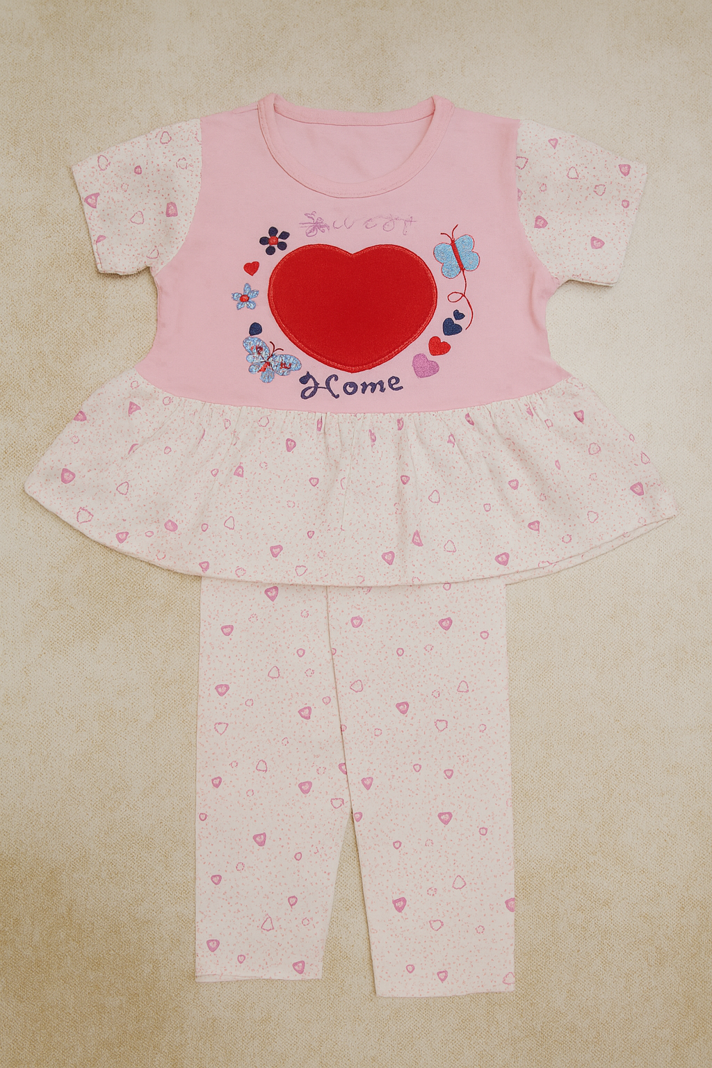 Girls Heart Print Dress Top & Leggings Set