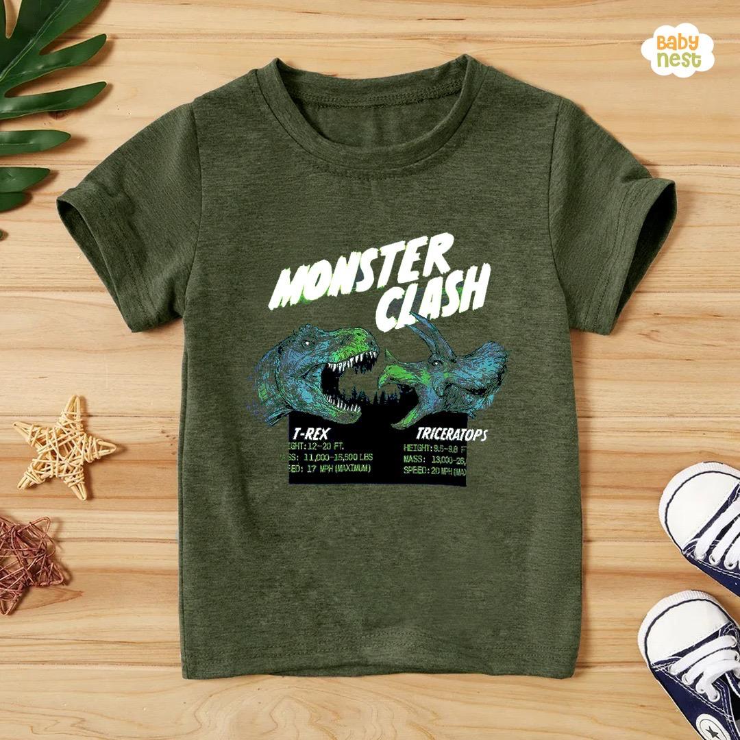 Monster Clash Half Sleeves T-shirt For Kids - Green