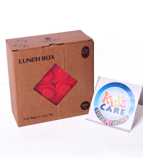 Lego Shaped 3 Compartment Lunch Box for Kids with Spoon - Blue (913)