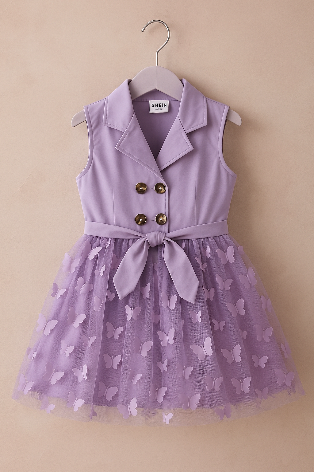 Lavender Sleeveless Dress with Butterfly Applique Tulle Skirt