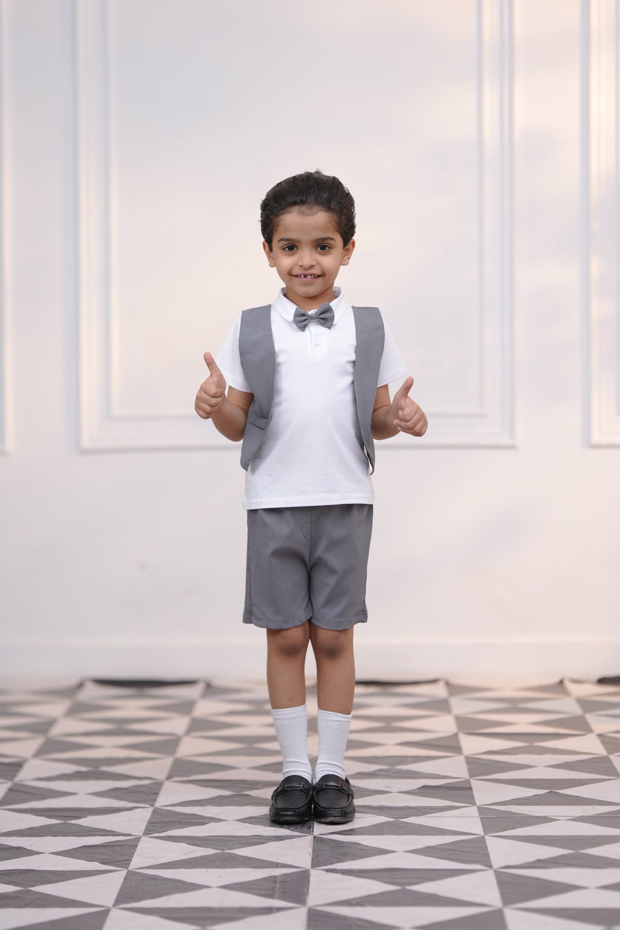 2 Pc Jacket Style with Bow Tie - White