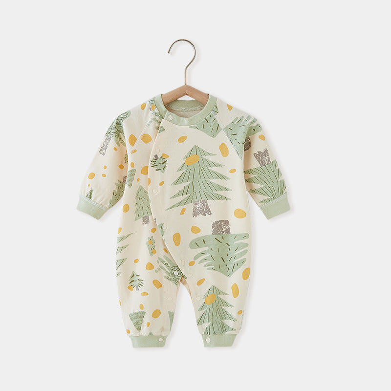 Baby onesie موسم بہار اور موسم سرما کے درخت پرنٹ شدہ کپاس لمبی بازو کی بنیاد نوزائیدہ کپڑے