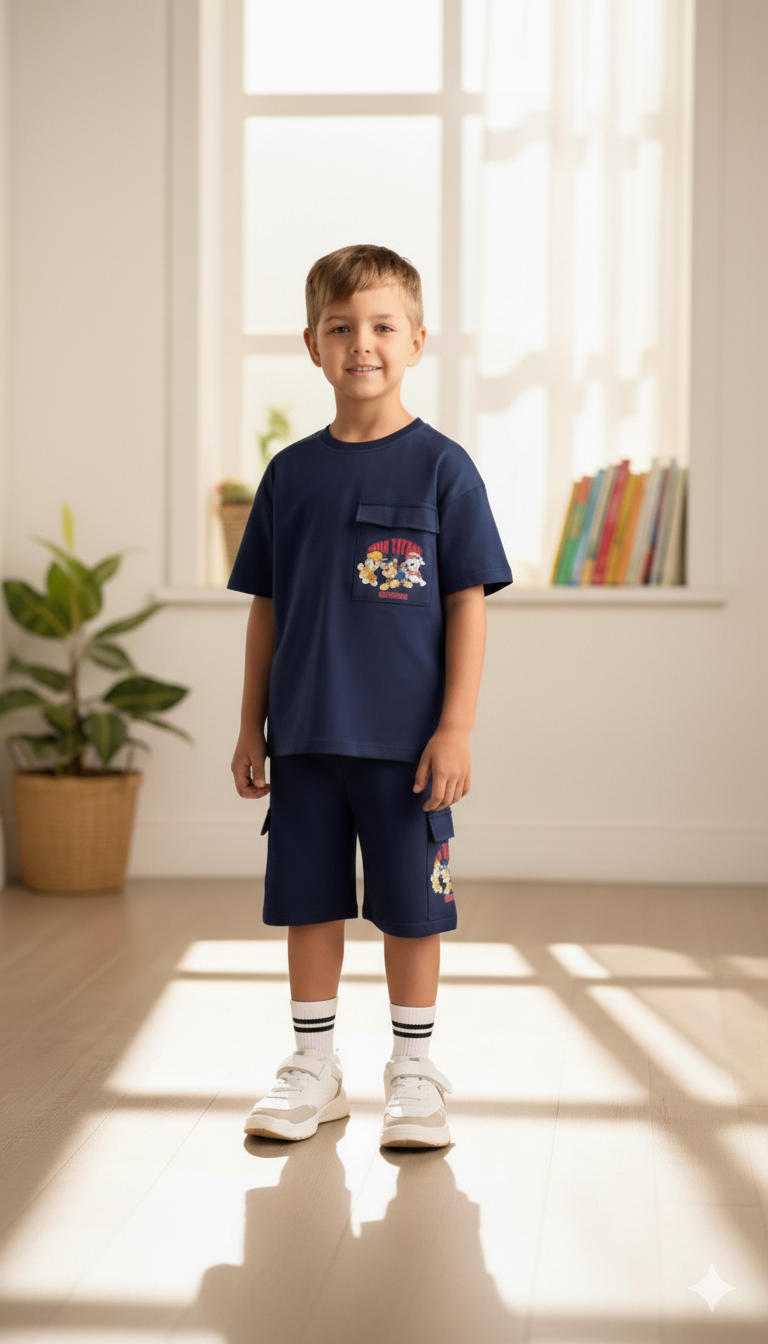 Paw Patrol Heroes Print Cotton T-Shirt & Shorts Set for Boys