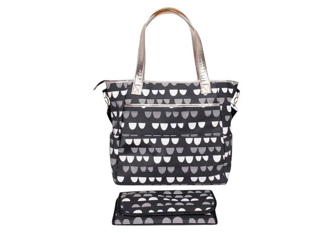 Black & White Scallop Diaper Tote with Gold Handles