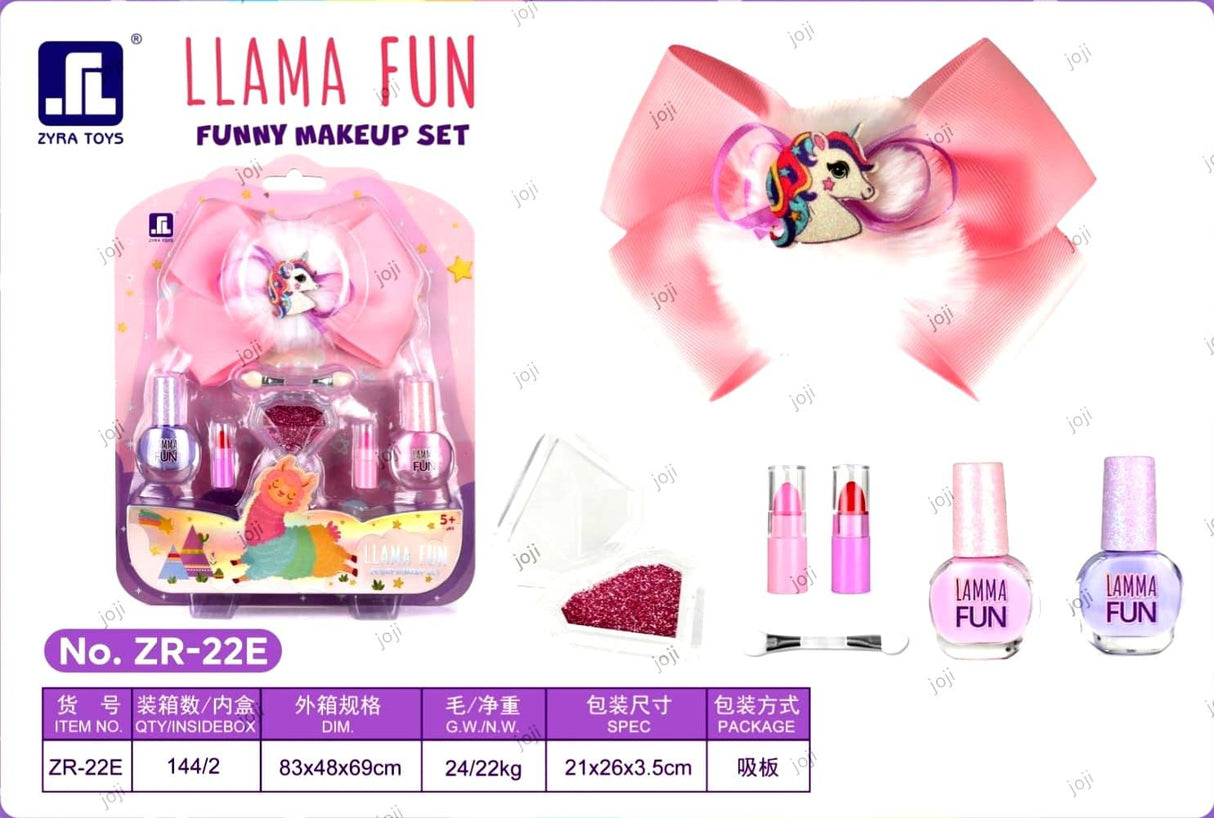 Llama Fun Funny Makeup Set – Kids Pretend Beauty Toy Kit with Unicorn Hair Bow