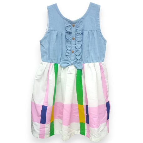 Denim Bodice with Multicolor Striped Skirt Dress