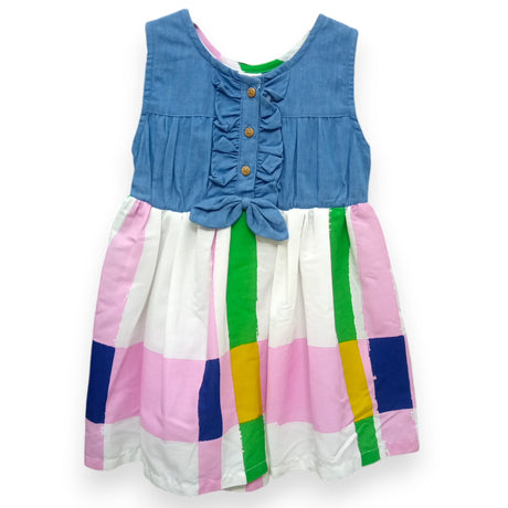 Denim Bodice with Multicolor Striped Skirt Dress