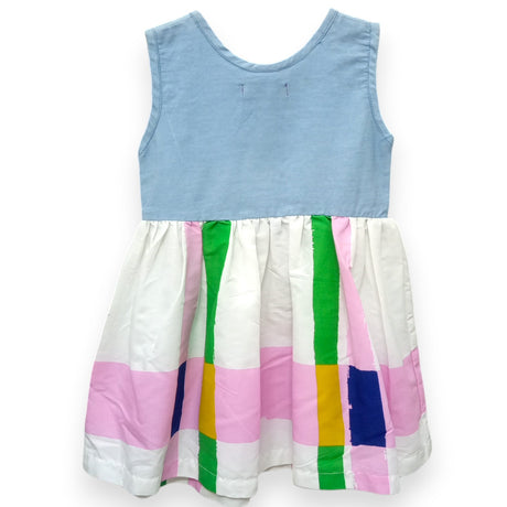 Denim Bodice Bowknot with Multicolor Striped Skirt Dress