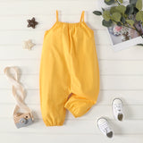 100% Cotton Baby Girl Loose - fit Solid Sleeveless Spaghetti Strap Harem Pants Overalls - MomYom PK