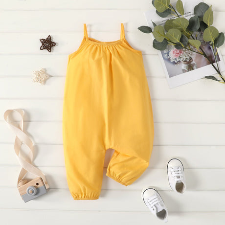 100% Cotton Baby Girl Loose - fit Solid Sleeveless Spaghetti Strap Harem Pants Overalls - MomYom PK