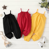 100% Cotton Baby Girl Loose - fit Solid Sleeveless Spaghetti Strap Harem Pants Overalls - MomYom PK