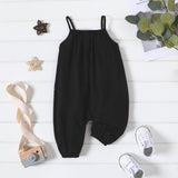 100% Cotton Baby Girl Loose - fit Solid Sleeveless Spaghetti Strap Harem Pants Overalls - MomYom PK