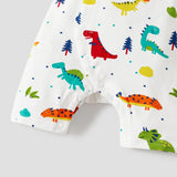 100% Cotton Dinosaur Print Short - sleeve Grey Baby Romper - MomYom PK