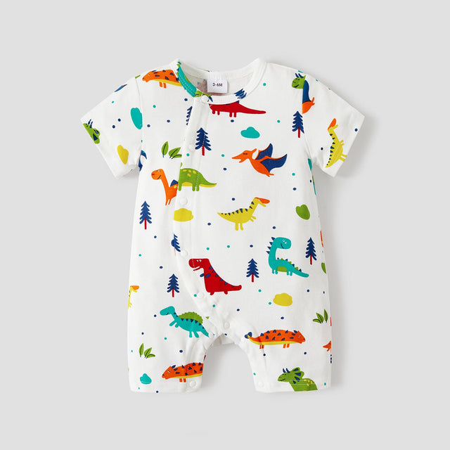 100% Cotton Dinosaur Print Short - sleeve Grey Baby Romper - MomYom PK