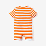 100% Cotton Fox Stripe Print Short - sleeve Orange Baby Romper - MomYom PK