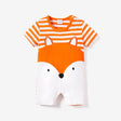 100% Cotton Fox Stripe Print Short - sleeve Orange Baby Romper - MomYom PK