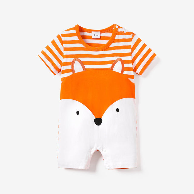 100% Cotton Fox Stripe Print Short - sleeve Orange Baby Romper - MomYom PK