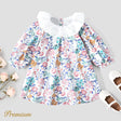 100% Cotton Medium Thickness Long Sleeves Elegant Baby Girl Dress with Puff Sleeves and Floral Pattern - MomYom PK