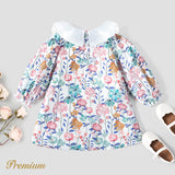 100% Cotton Medium Thickness Long Sleeves Elegant Baby Girl Dress with Puff Sleeves and Floral Pattern - MomYom PK