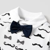 100% Cotton Moustache Pattern Bow Tie Decor Long - sleeve Baby Jumpsuit - MomYom PK