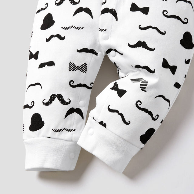 100% Cotton Moustache Pattern Bow Tie Decor Long - sleeve Baby Jumpsuit - MomYom PK