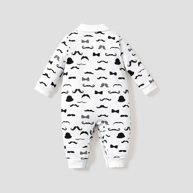 100% Cotton Moustache Pattern Bow Tie Decor Long - sleeve Baby Jumpsuit - MomYom PK