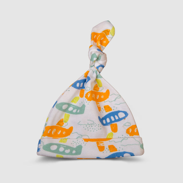 Baby Cap Knotted Airplane Print