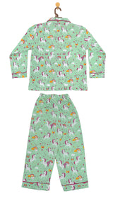 Generic Night Suit (Pipping) - F/Sleeve - 45s PC Interlock - Green Ash - UniCorn Print