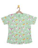Generic Night Suit (Crew Neck) - S/Sleeve - 45s PC Interlock - Green Ash - UniCorn Print