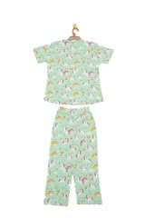Generic Night Suit (Crew Neck) - S/Sleeve - 45s PC Interlock - Green Ash - UniCorn Print