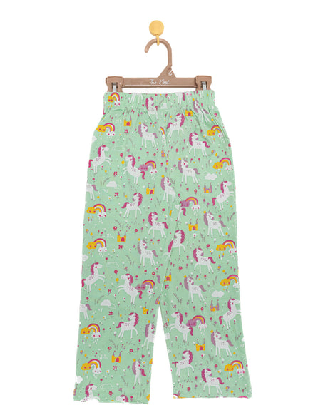 Generic Night Suit (Crew Neck) - S/Sleeve - 45s PC Interlock - Green Ash - UniCorn Print