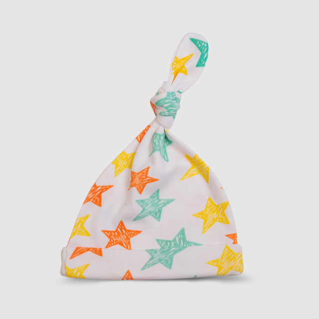 White Baby Hat with Colorful Stars