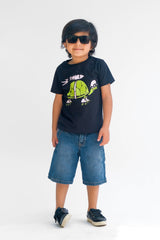 Turtle Rocket - Half sleeves T-shirts For Kids - Black - SBT-347