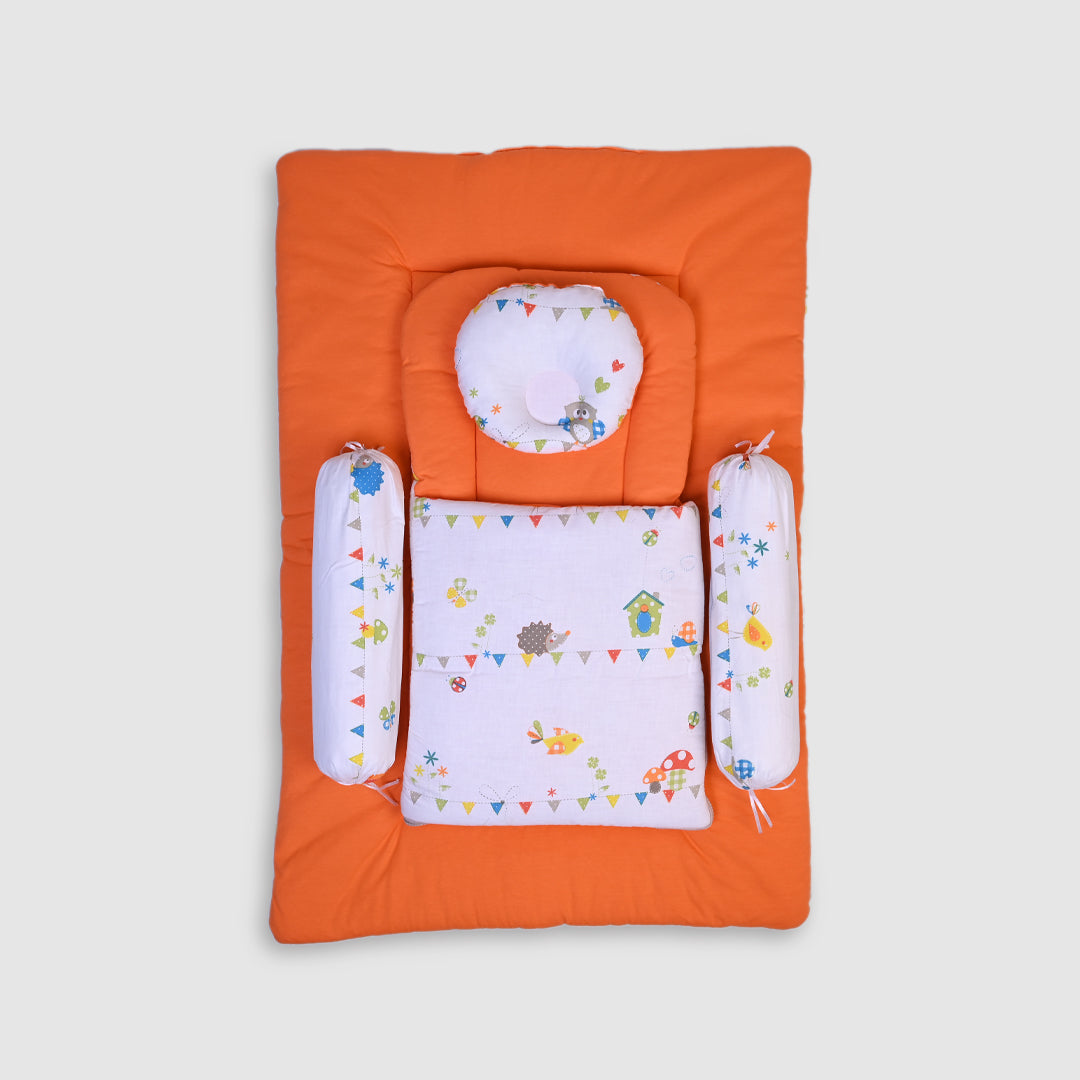 Baby Bedding Set - Orange with Fun Animals