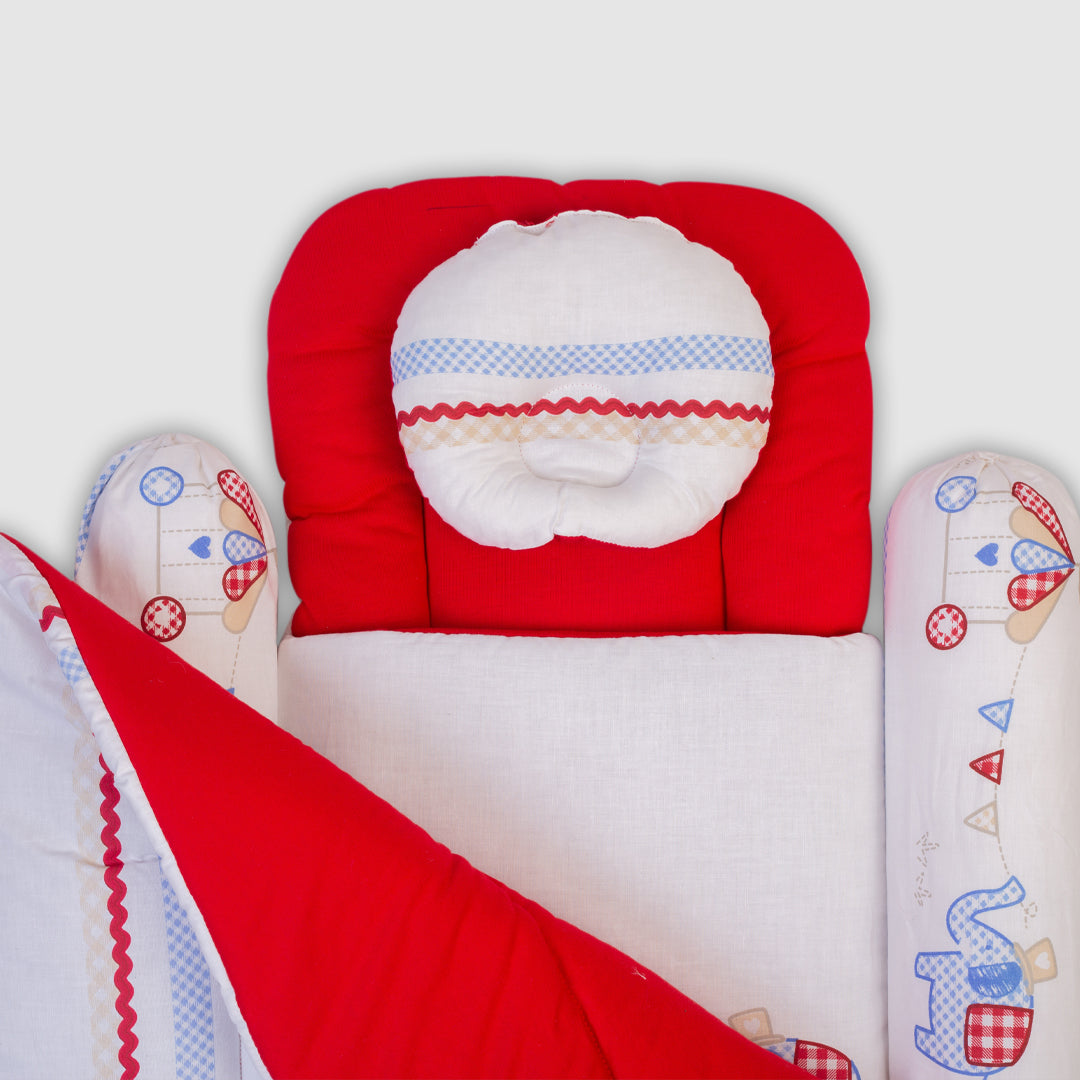 Baby Bedding Set - Red with Elephant Design