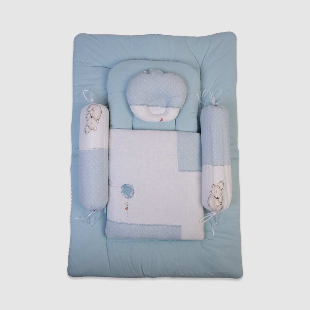 Baby Bedding Set - Sky Blue with Teddy Bear Design